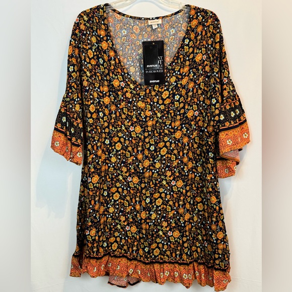 Avenue Tops - NWT AVENUE Harper Black Orange Floral Border Print Tunic Top Plus Size 16 Blouse
